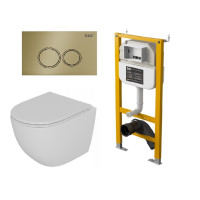 Комплект D&K Унитаз подвесной безободковый DT1396016, Инсталляция DI8050127, Клавиша смыва DB1529007, матовое золото (DS1391622)