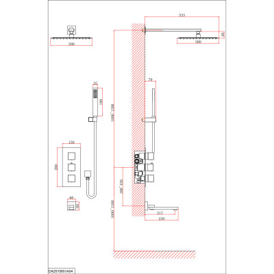 Душевая система для ванны и душа DK встраиваемая термостатическая с изливом серый графит Bayern.Liszt (DA2515606A04)