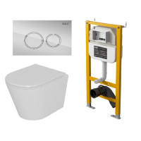 Комплект D&K Унитаз подвесной безободковый (торнадо) DT1026516, Инсталляция DI8050127, Клавиша смыва DB1529001 хром (DS1021614)