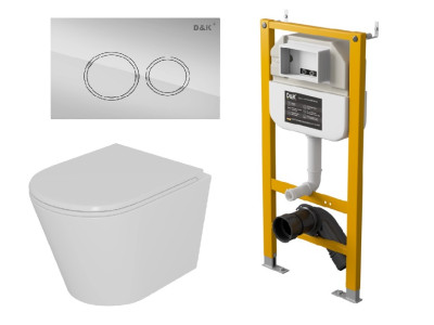 Комплект D&K Унитаз подвесной безободковый (торнадо) DT1026516, Инсталляция DI8050127, Клавиша смыва DB1529001 хром (DS1021614)