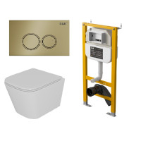 Комплект D&K Унитаз подвесной  безободковый DT1436016, Инсталляция DI8050127, Клавиша смыва DB1529007 матовое золото (DS1431630)