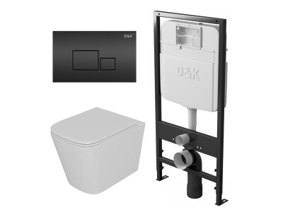 Комплект DK Унитаз подвесной безободковый DT1516016 белый+Инсталляция DI8055119 + Клавиша смыва DB1519025 черный (DS1511607)