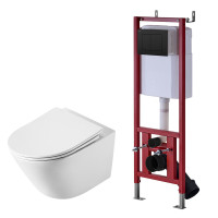 Комплект DQ Унитаз подвесной безободковый (торнадо) DT1476516 белый + Инсталляция с черной клавишей DI8540116 (DS1471601)