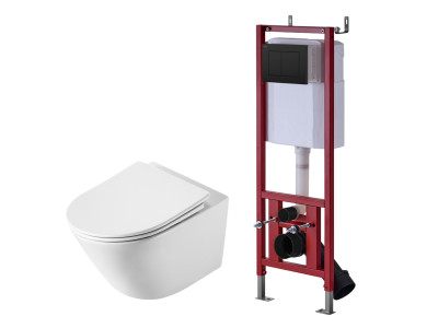 Комплект DQ Унитаз подвесной безободковый (торнадо) DT1476516 белый + Инсталляция с черной клавишей DI8540116 (DS1471601)