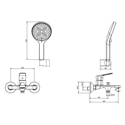 Смеситель для ванны с душем DQ Frankfurt короткий излив хром (DA1733201)
