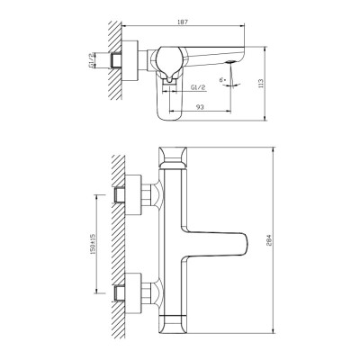 Смеситель для ванны с душем DQ Düsseldorf короткий излив хром (DA1723201)