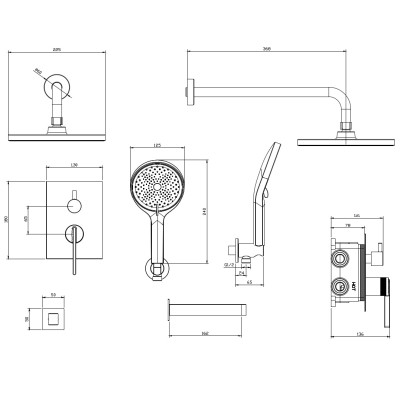 Душевая система для ванны и душа DQ Bonn встраиваемая с изливом хром (DA1705601)