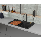 Кухонная мойка многофункц. DQ нерж.сталь темный графит в комплекте со смесителем и аксессуарами (DKS754605)