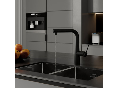 Смеситель для кухни IDDIS Pure с каналом для фильтрованной воды и выдвижным изливом, черный матовый (PURBLPFi05N)