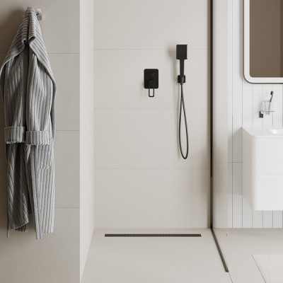 Лоток душевой, сифон 360, комбинированный затвор, перфорированная решетка, 700мм, черный, IDDIS, 975B7BL20DZ