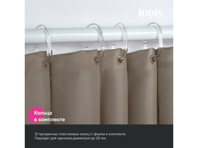 Штора для ванной, 200x180 см, Полиэстер, коричневый, IDDIS (BS03P18i11)
