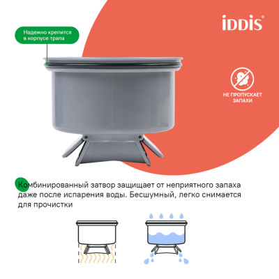 Трап душевой IDDIS Перфекс (Perfex) сифон 360, комбинированный затвор, 10х10см, хром (980DS10SB4CDZ)