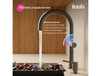 Смеситель для кухни IDDIS Спин (Spin) с каналом для фильтрованной воды и круговым дивертором, графит (SPNGMCFi05)