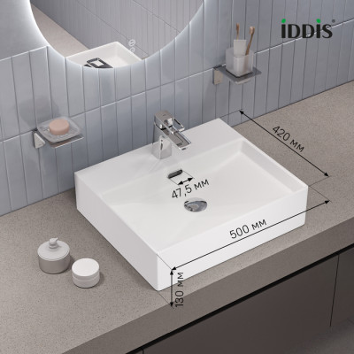 Умывальник накладной/подвесной, белый глянцевый, Bild, IDDIS, BILWS50i27