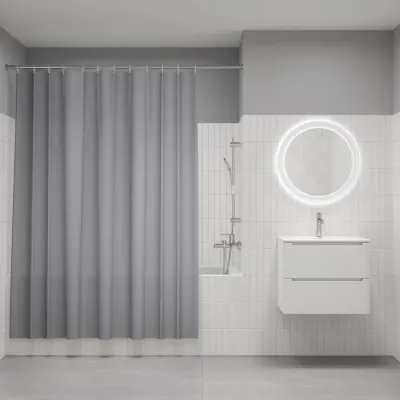 Штора для ванной, 200x180 см, Полиэстер, светло-серый, IDDIS, BS07P18i11