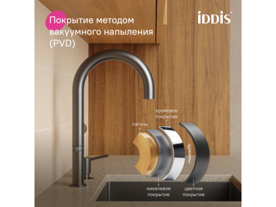 Смеситель для кухни IDDIS Спин (Spin) с каналом для фильтрованной воды и круговым дивертором, графит (SPNGMCFi05)