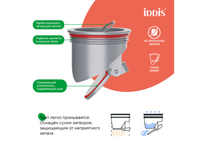 Трап душевой, вертикальный выпуск, сухой затвор, 10х10см, матовый черный, IDDIS, 980CV10BL3DDZ