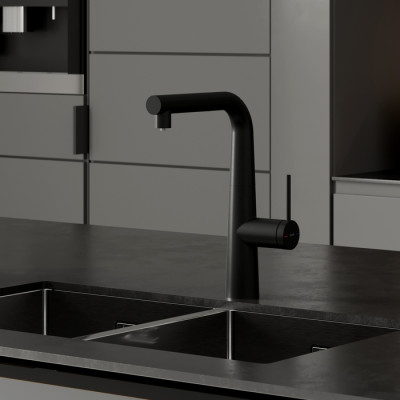 Смеситель для кухни IDDIS Pure с каналом для фильтрованной воды и выдвижным изливом, черный матовый (PURBLPFi05N)