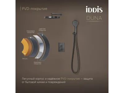Душевая система IDDIS Duna с тропическим и ручным душем, с термостатом, графит матовый (DUNGM0Ti67)