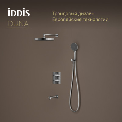 Душевая система IDDIS Duna с тропическим, ручным душем и изливом, термостат, глянцевый хром (DUNSBSTi68)