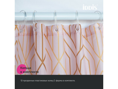 Штора для ванной IDDIS Base 200x180 см, Полиэстер, розовый (BG01P18i11)