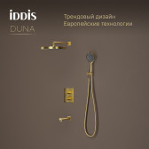 Душевая система IDDIS Duna с тропическим, ручным душем и изливом, термостат, матовое золото (DUNMGSTi68)