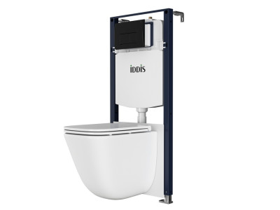 Комплект 3в1: подвесной унитаз, инсталляция и черная клавиша смыва IDDIS Basic (BASTQ02i73)
