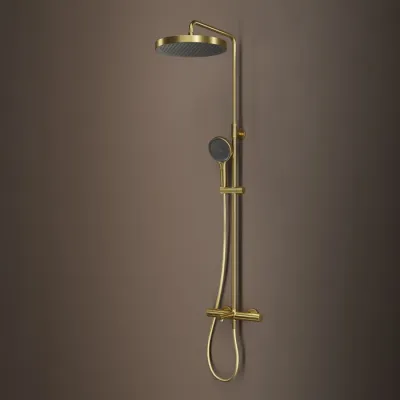 Душевая система IDDIS Duna с тропическим душем, изливом и термостатом, матовое золото (DUNMGSTi06)
