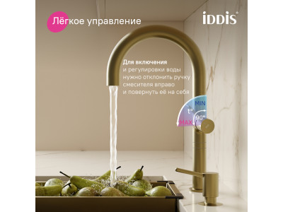 Смеситель для кухни IDDIS Спин (Spin) с каналом для фильтрованной воды и круговым дивертором, золото (SPNMGCFi05)