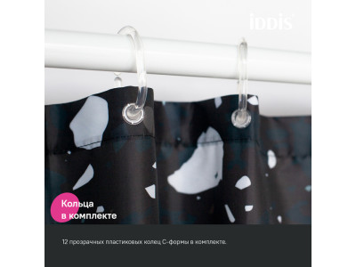 Штора для ванной, 200x180 см, Полиэстер, черный, IDDIS (BT02P18i11)