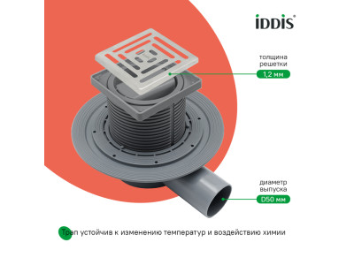 Трап душевой IDDIS Перфекс (Perfex) сифон 360, комбинированный затвор, 10х10см, хром (980DS10SB4CDZ)