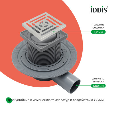 Трап душевой IDDIS Перфекс (Perfex) сифон 360, комбинированный затвор, 10х10см, хром (980DS10SB4CDZ)