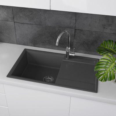 Кухонная мойка Lemark IMANDRA 840 врезная прямоугольная с крылом из кварцгранита цвет: Жасмин  (9910034)