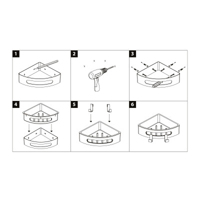 Полка для душа угловая Lemark SHELF LINE из нерж. стали с крючками, черный/ вставка-пластик черный (9772047)