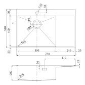 Кухонная мойка Lemark KEZADRA 780L прямоугольная с крылом из нержавеющей стали (чаша СЛЕВА) цвет: сталь (9937149)