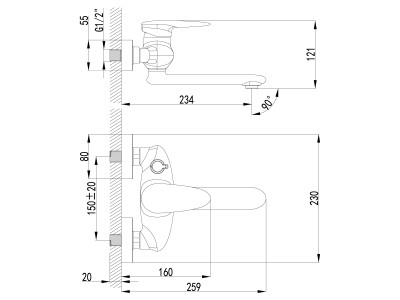 Смеситель для ванны Lemark Status (LM4414C)