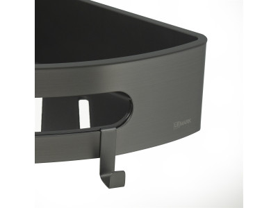 Полка для душа угловая Lemark SHELF LINE из нерж. стали с крючками, графит/вставка-пластик графит (9776048)