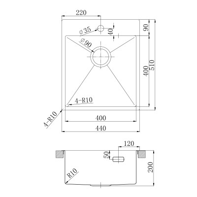Кухонная мойка Lemark JANGA 440 прямоугольная из нержавеющей стали цвет: графит (9936103)