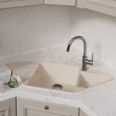 Кухонная мойка Lemark IRKANA 980 врезная угловая с доп. чашей и крылом из кварцгранита цвет: Антрацит  (9910043)