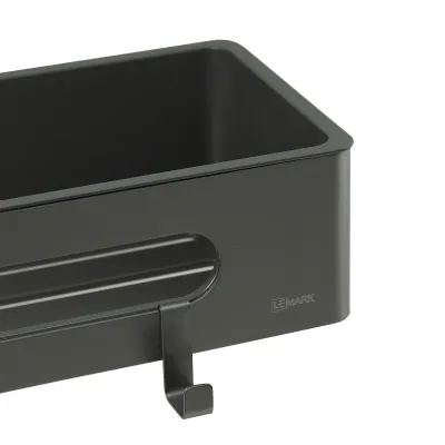Полка для душа прямая Lemark SHELF LINE из нерж. стали с крючками, графит/вставка-пластик графит (9776045)