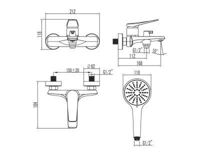 Смеситель для ванны и душа Lemark Bronx (LM3714BL)