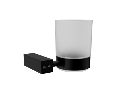 Стакан для ванной Lemark VALDAY подвесной, сталь, стекло, матовый черный (LMA-8135S-BL)