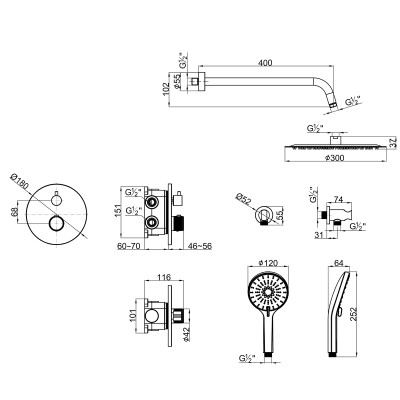 Смеситель Lemark Beluga для душа термостатический, встраиваемый (LMF-8065B-BRLG)