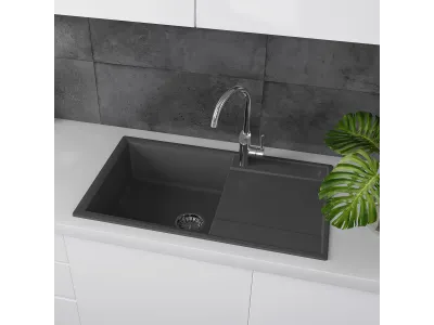 Кухонная мойка Lemark IMANDRA 840 врезная прямоугольная с крылом из кварцгранита цвет: Грей (9910033)