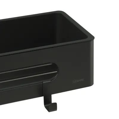 Полка для душа прямая Lemark SHELF LINE из нерж. стали с крючками, черный/ вставка-пластик черный (9772044)