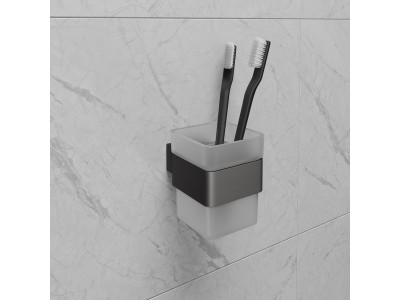 Стакан для зубных щёток Lemark SMOOTH LINE с держателем, графит (9736015)