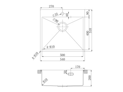 Кухонная мойка Lemark JANGA 540 прямоугольная из нержавеющей стали цвет: графит (9936111)