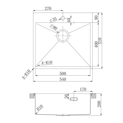 Кухонная мойка Lemark JANGA 540 прямоугольная из нержавеющей стали цвет: графит (9936111)