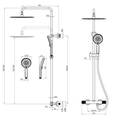 Смеситель Lemark Beluga для душа с регулируемой высотой штанги и лейкой верхнего душа «Тропический дождь», термостатический (LMF-8045B-BRLG)