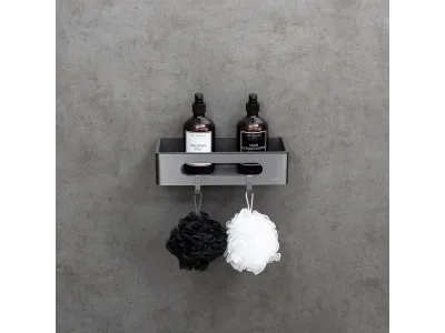 Полка для душа прямая Lemark SHELF LINE из нерж. стали с крючками, графит/вставка-пластик графит (9776045)